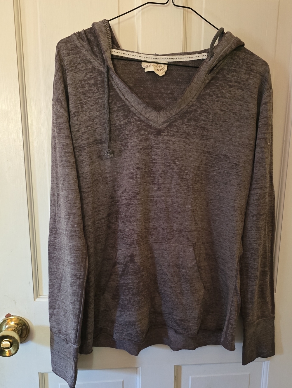 Women's Heather Gray Hooded V-Neck Pullover Sweatshirt Size S